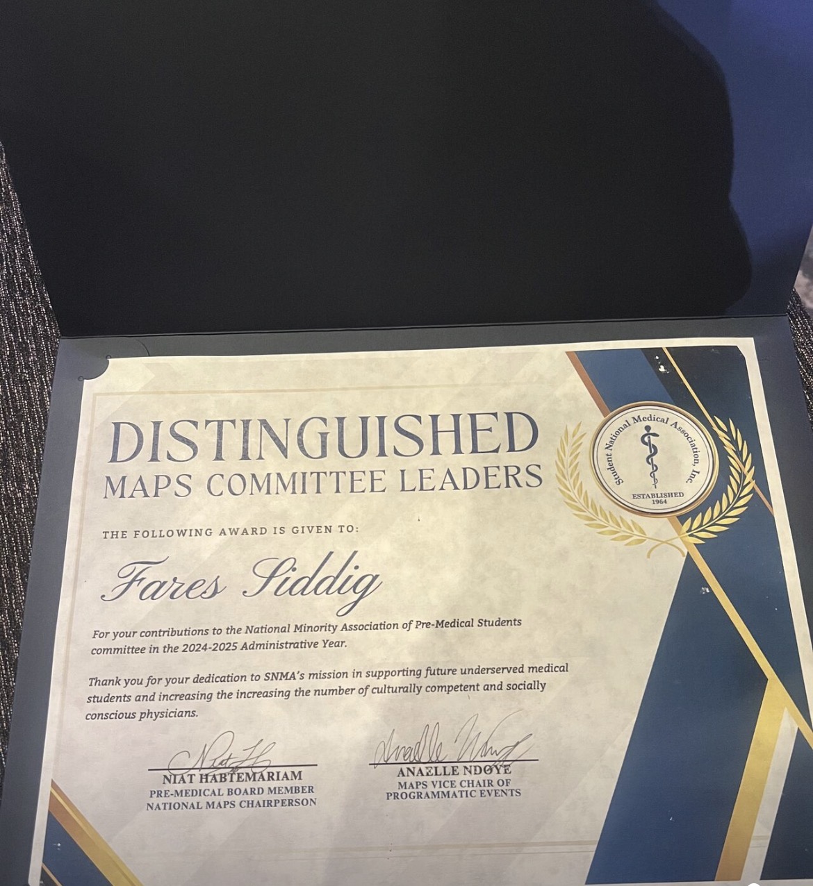 Distinguished MAPS Committee Leaders award presented to Fares Siddig